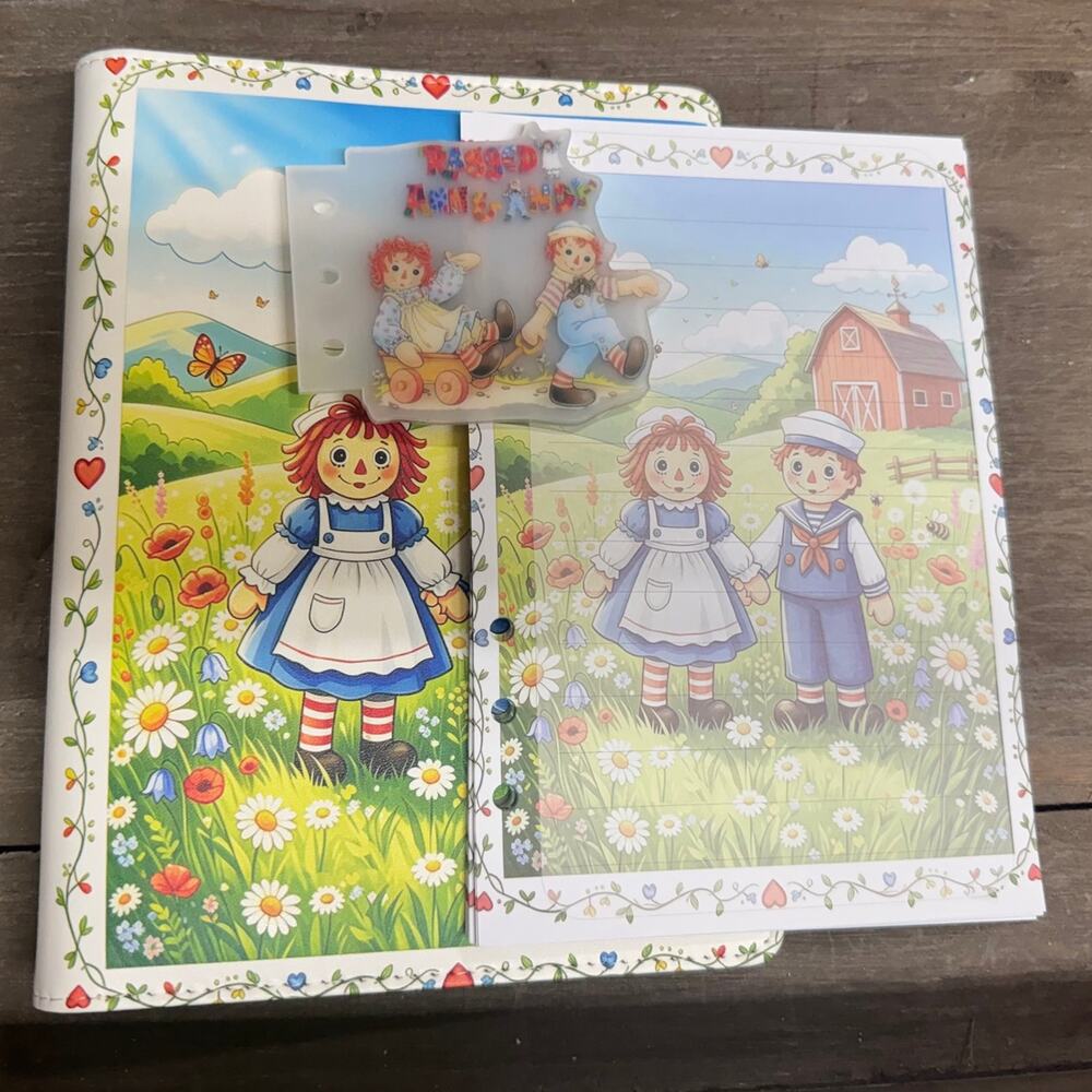 Raggedy Ann and Andy A5 Binder with matching printed paper & acrylic divider